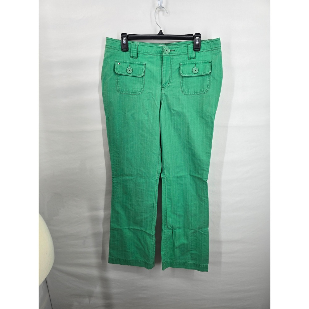 Tommy Hilfiger Green Slim Fit Straight Leg Herringbone Pants Womens Size 12